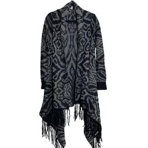 Garnet Hill Mohair Blend Open Front Cardigan Fringe Hem Women Sz Small